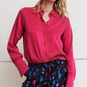 Fabienne Chapot Pari Jazz Button Down Long Sleeve Blouse in Deep Fuchsia